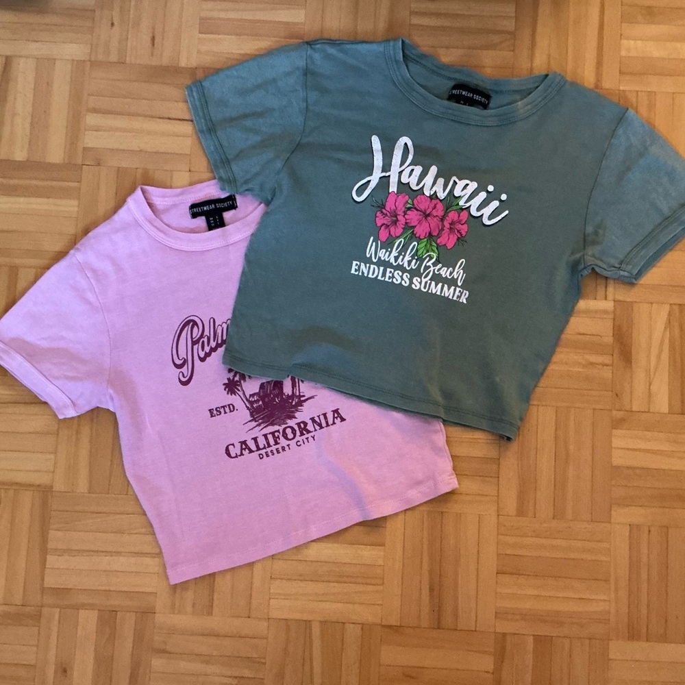 Urban Planet Green and Pink Crop Tops